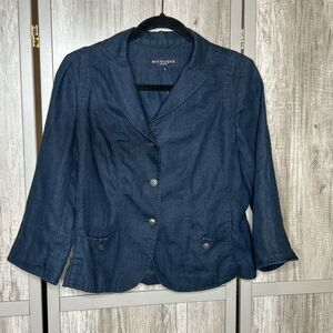 Bucolique Linen Blazer Size S Jacket Navy Blue